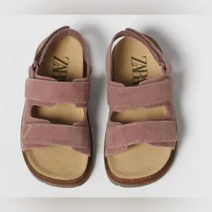 NWT Zara kids mauve pink suede sandal slipper shoes Velcro leather girls toddler