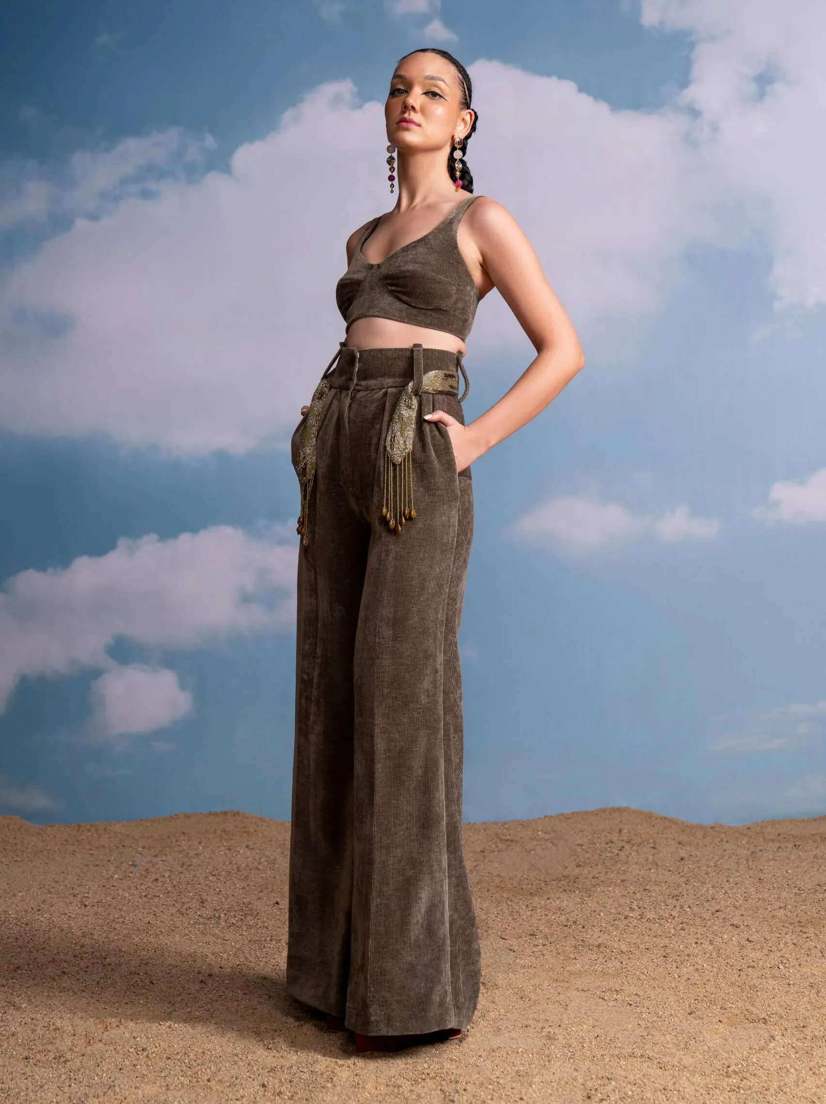 Olive corduroy bralette and pants