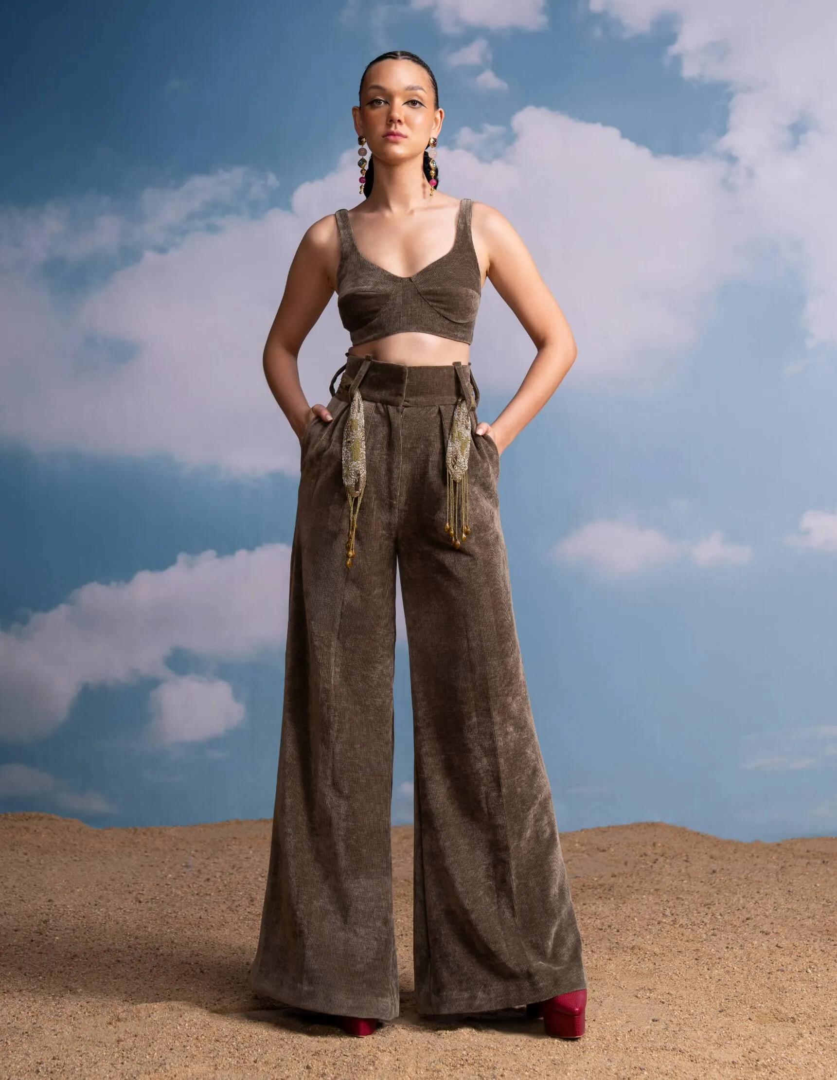 Olive corduroy bralette and pants