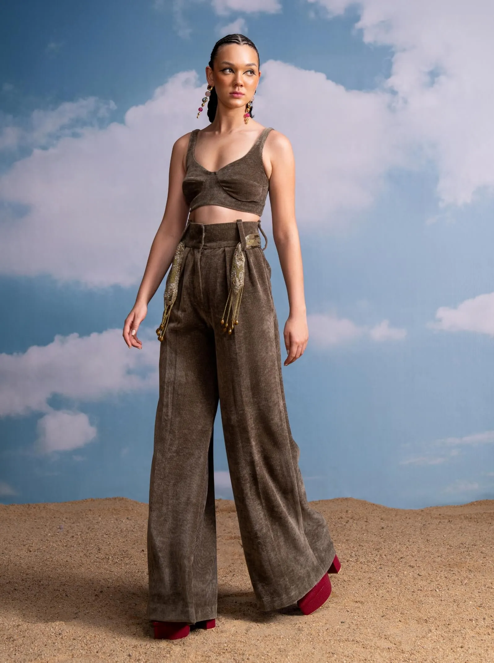 Olive corduroy bralette and pants