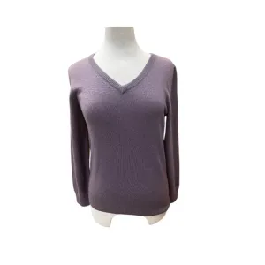 Only Mine 100% Cashmere Sweater Purple V-Neck Medium Petite Soft Luxury