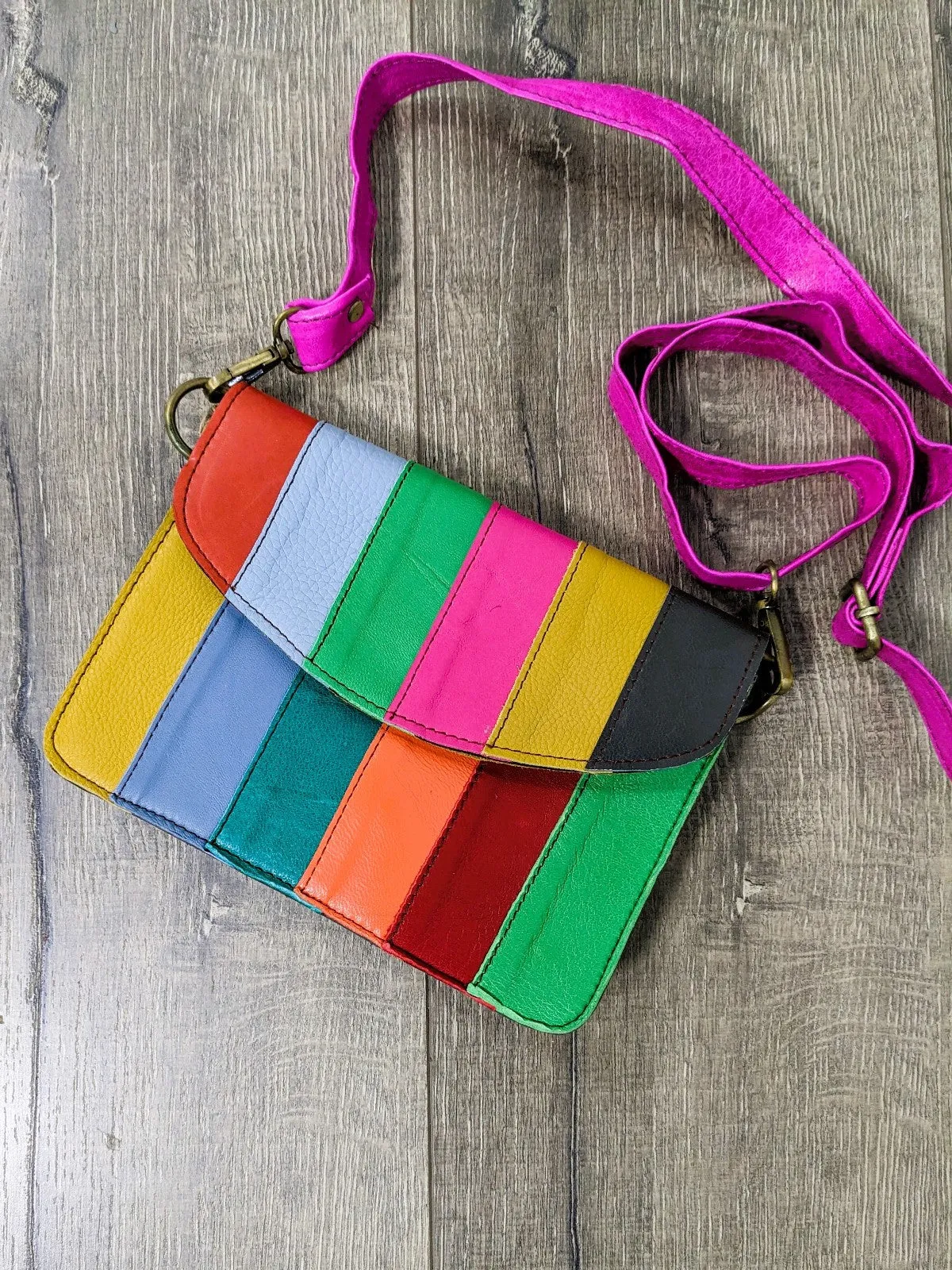 Panel Multi Leather Shoulder Bag