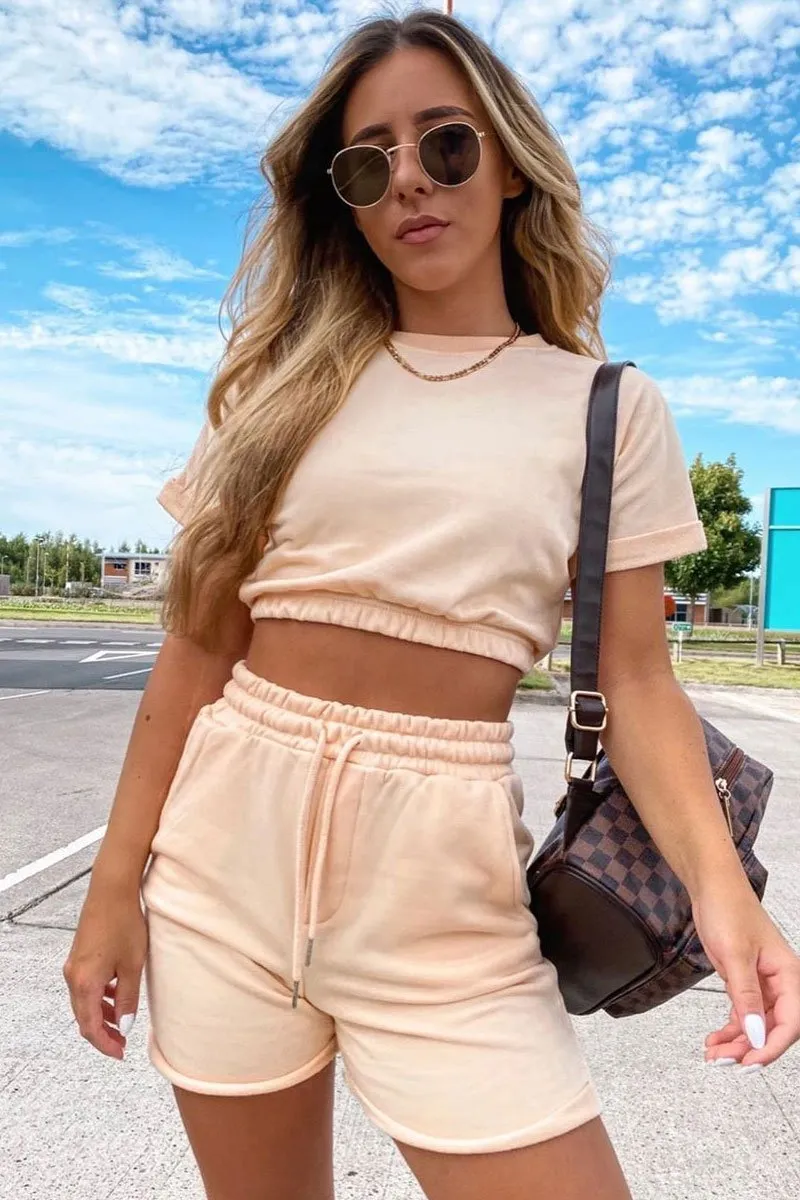 Peach Sweat Top Shorts Loungewear Co-ord - Indee