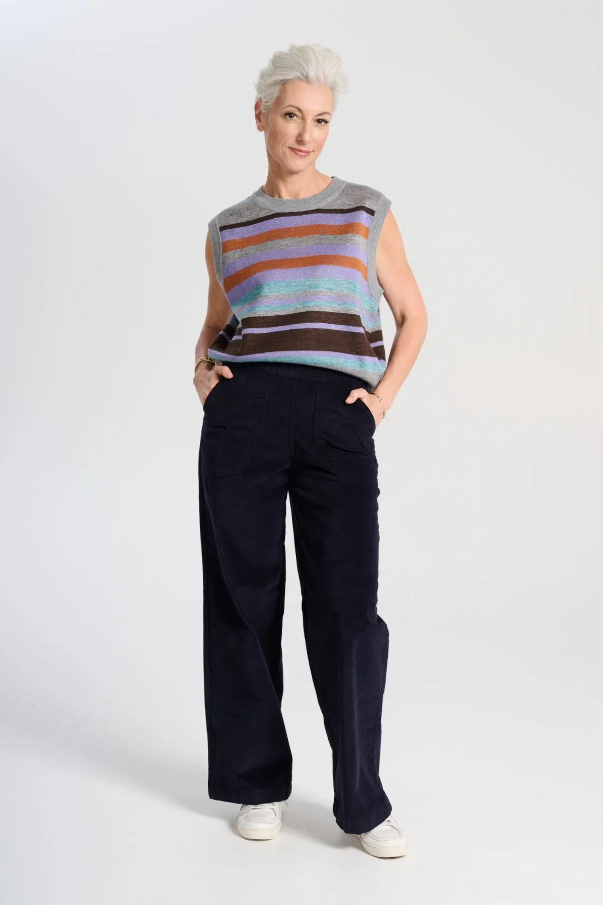 Peggy Sue Long Pants Navy in Velvet Corduroy