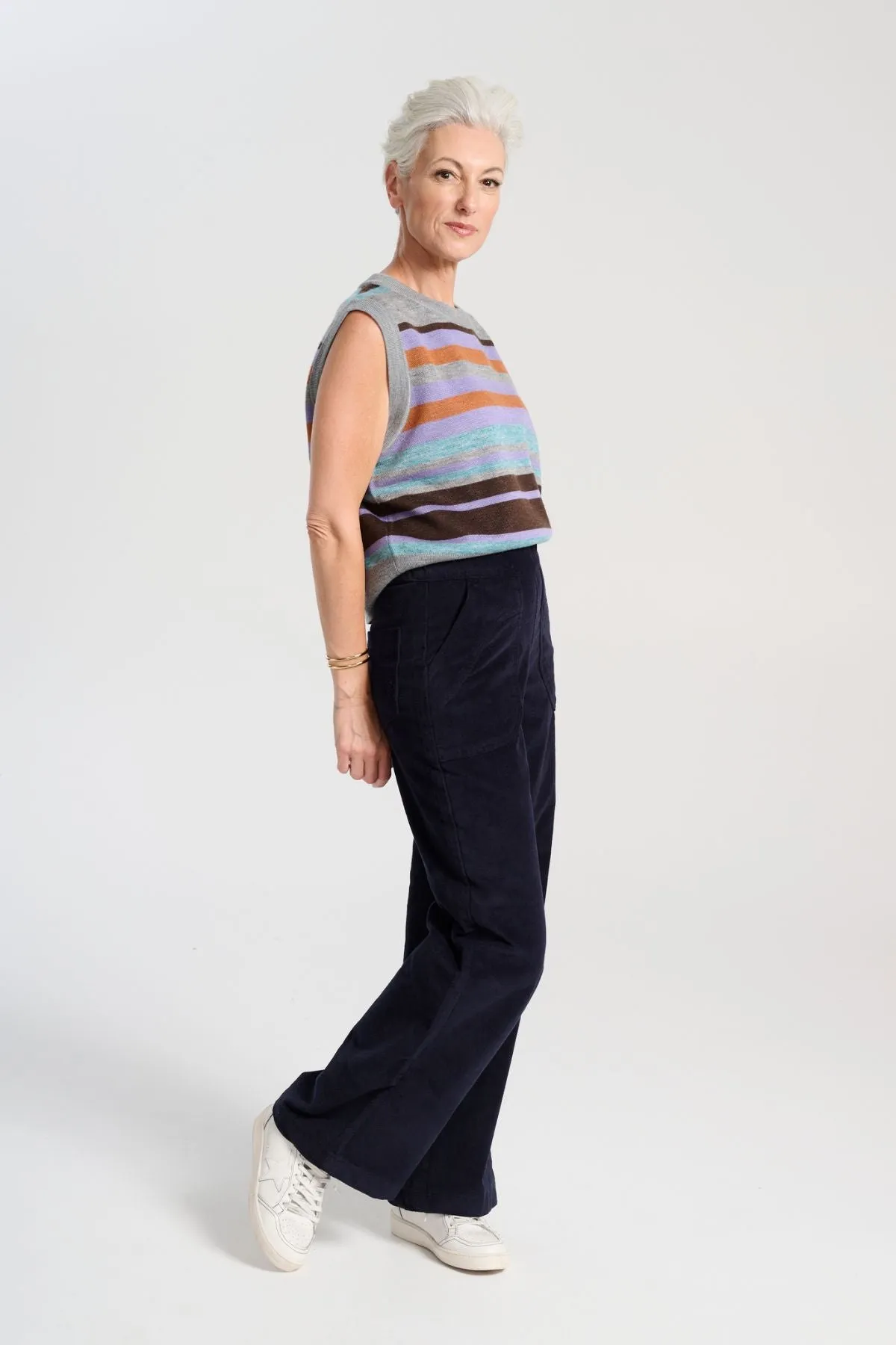 Peggy Sue Long Pants Navy in Velvet Corduroy