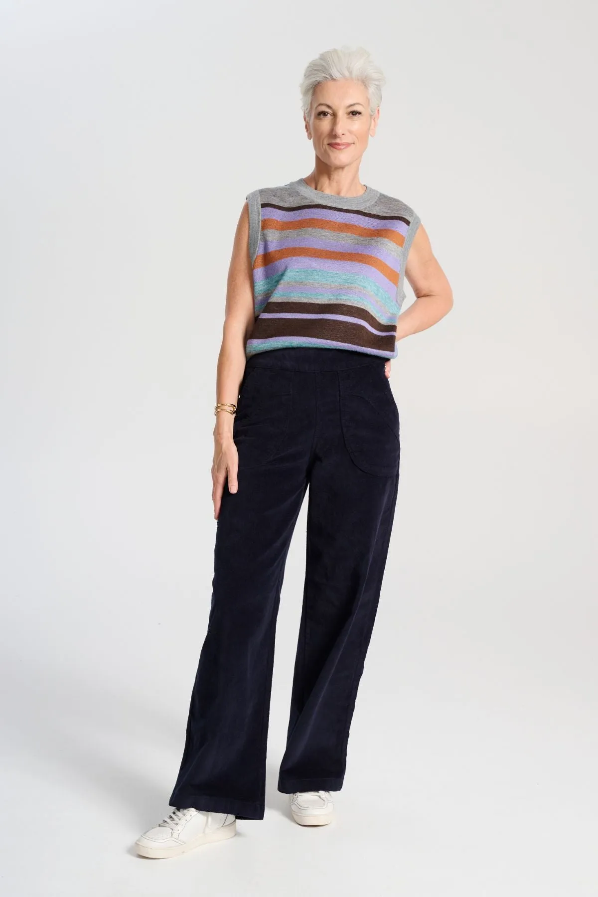 Peggy Sue Long Pants Navy in Velvet Corduroy