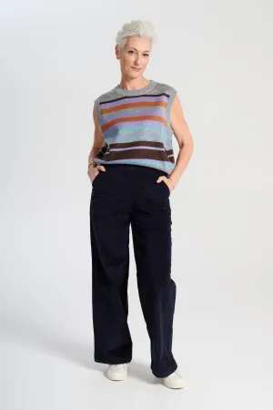 Peggy Sue Long Pants Navy in Velvet Corduroy