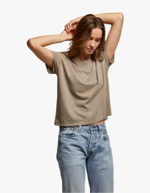 Perfect White Tee Hendrix Cotton Short Sleeve Boxy V Neck Tee in Mushroom