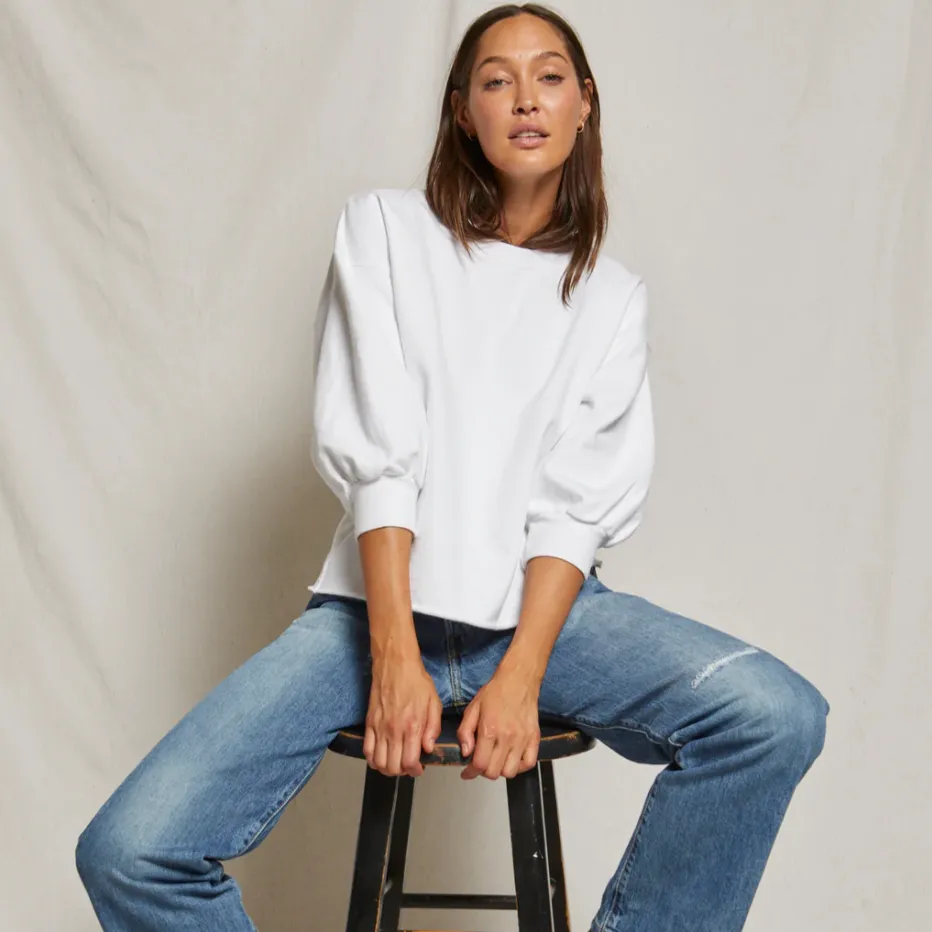 Perfect White Tee Niall Cotton Fleece 3/4 Crewneck Sweatshirt White