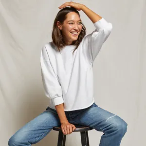 Perfect White Tee Niall Cotton Fleece 3/4 Crewneck Sweatshirt White