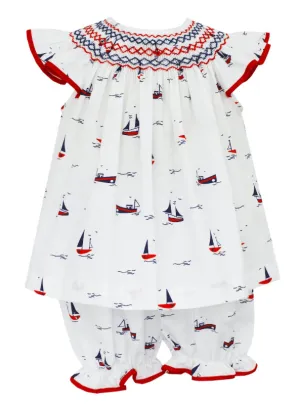 Petit Bebe Sailboats Smocked Bishop Bloomer Set