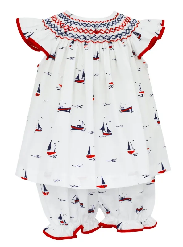 Petit Bebe Sailboats Smocked Bishop Bloomer Set