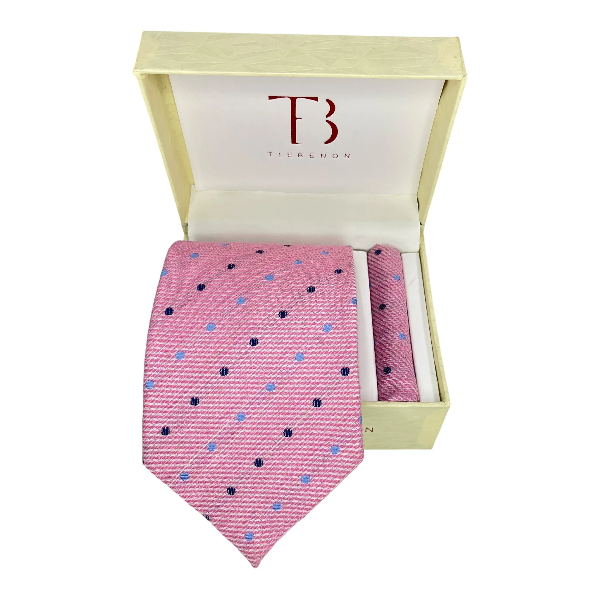 Pink Dotted Broad Cashmere Tie And Pocket Square Combo