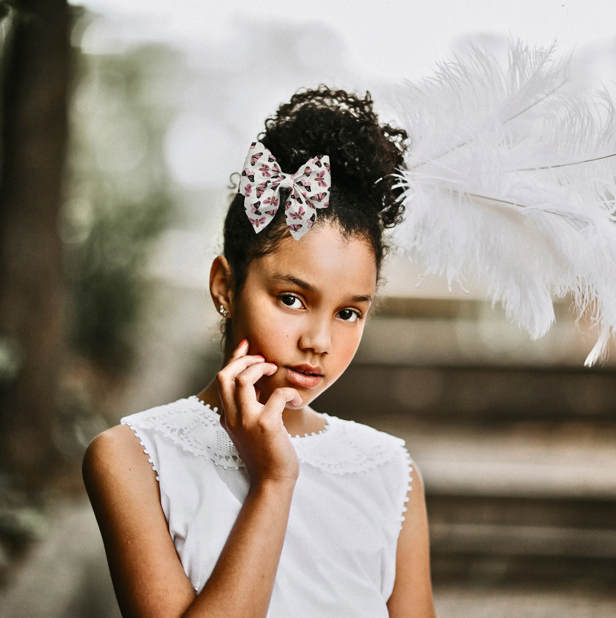 Pink Flowers Fable - Faux Leather Hair Bow