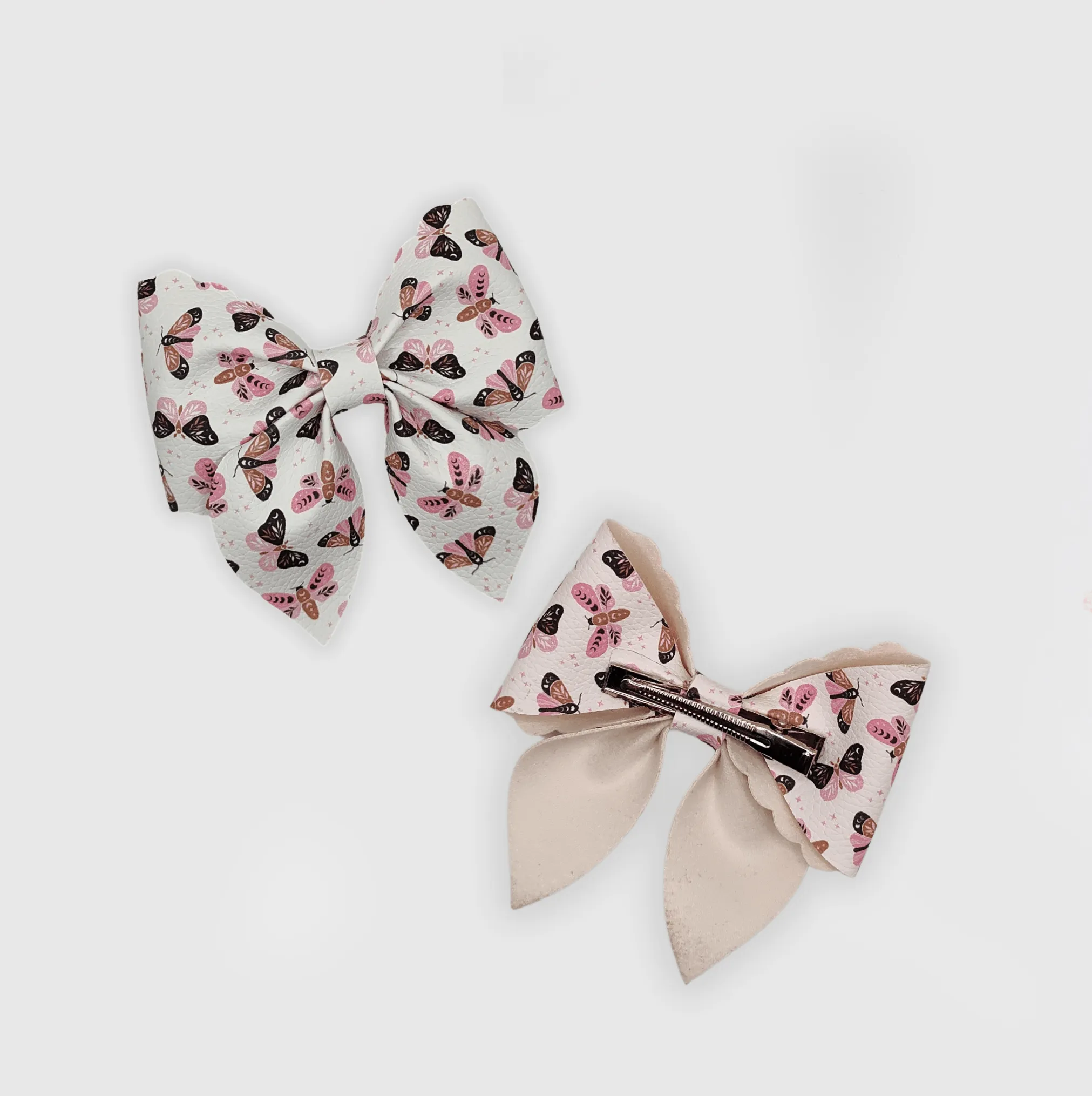 Pink Flowers Fable - Faux Leather Hair Bow