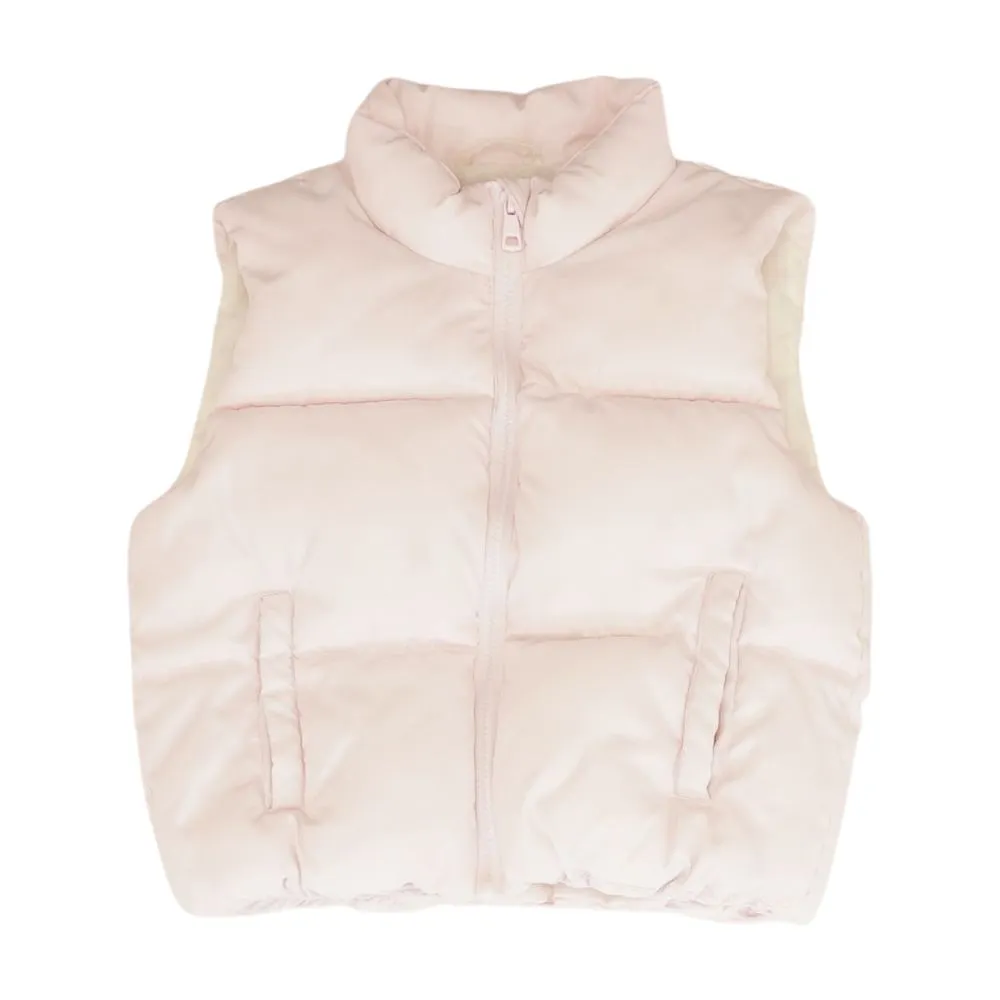 Pink Solid Puffer Vest