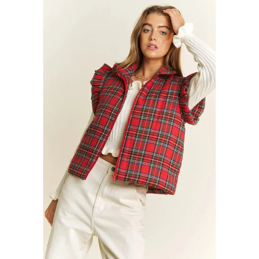 Plaid Puff Ruffle Vest