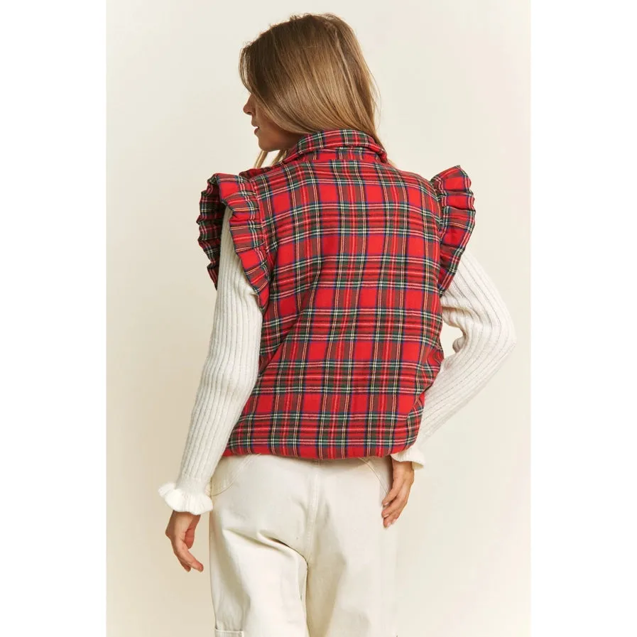 Plaid Puff Ruffle Vest
