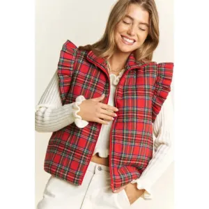 Plaid Puff Ruffle Vest