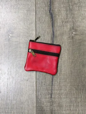 Plain Leather Zip Coin Purse With Keyrings