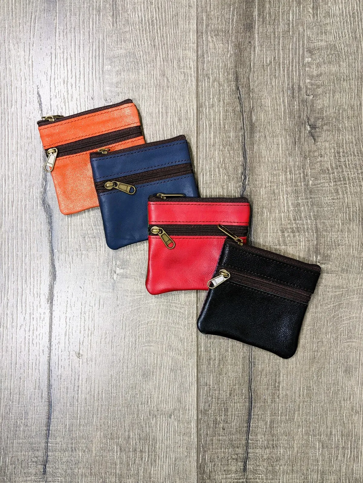 Plain Leather Zip Coin Purse With Keyrings