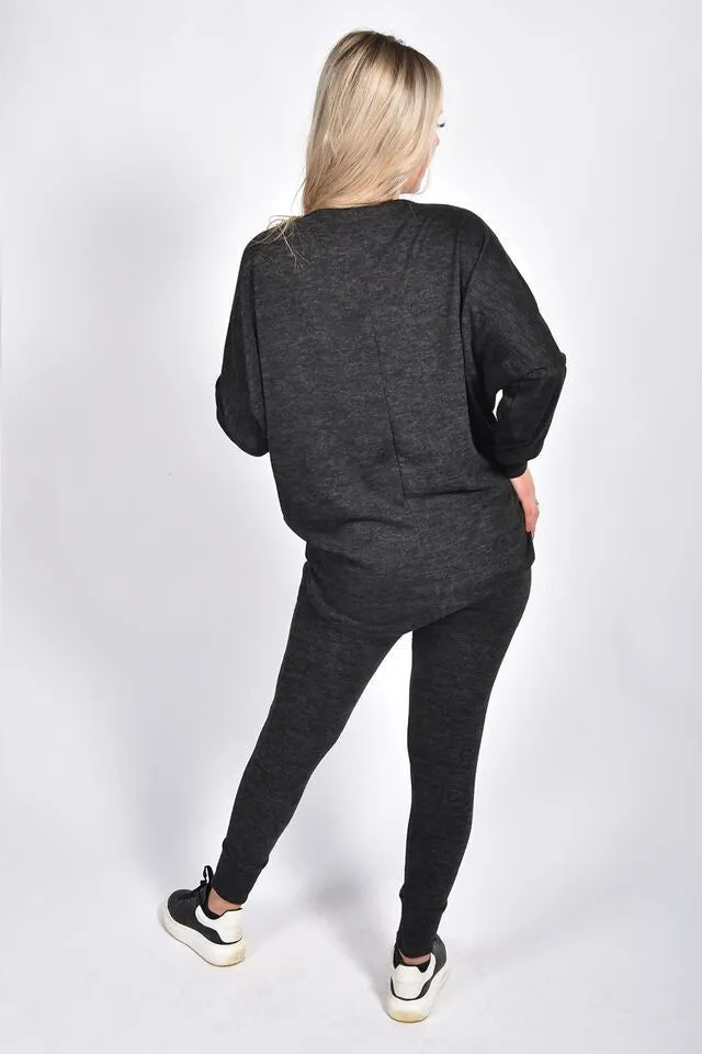 Plus Size Dip Hem Top And Joggers Loungewear