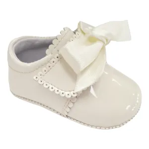 Pretty Originals Patent Leather Ribbon Tie Booties Cream
