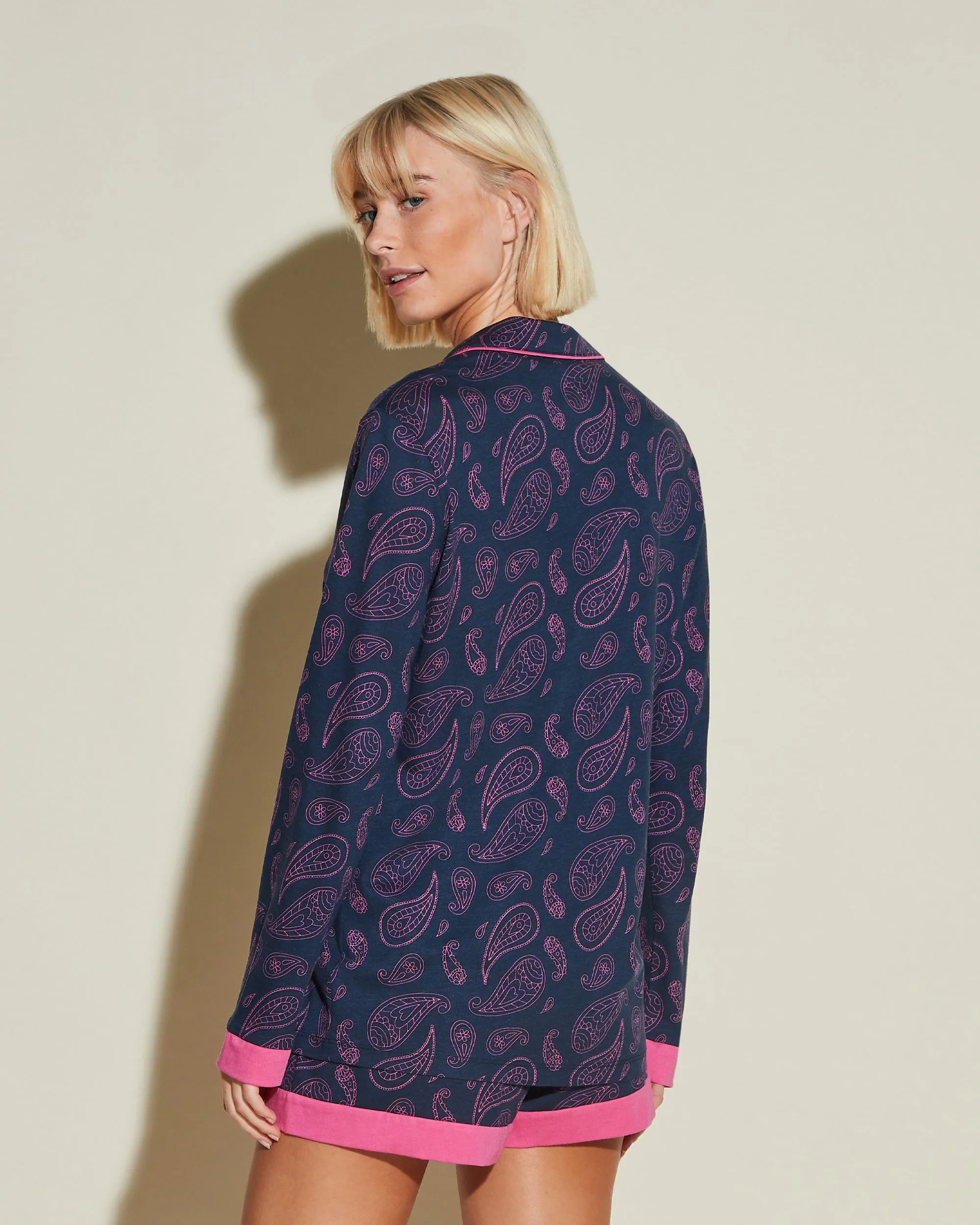 Printed Long Sleeve Top & Boxer Pajama Set