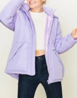Puffer Double Pocket Waist Tie Hooded Jacket