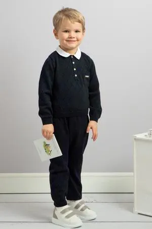 "Rory" Navy Blue Diamond Knit Tracksuit