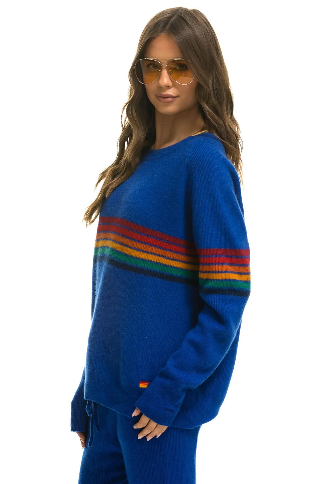 RAINBOW STRIPE 6 UNISEX CASHMERE SWEATER	- LAPIS