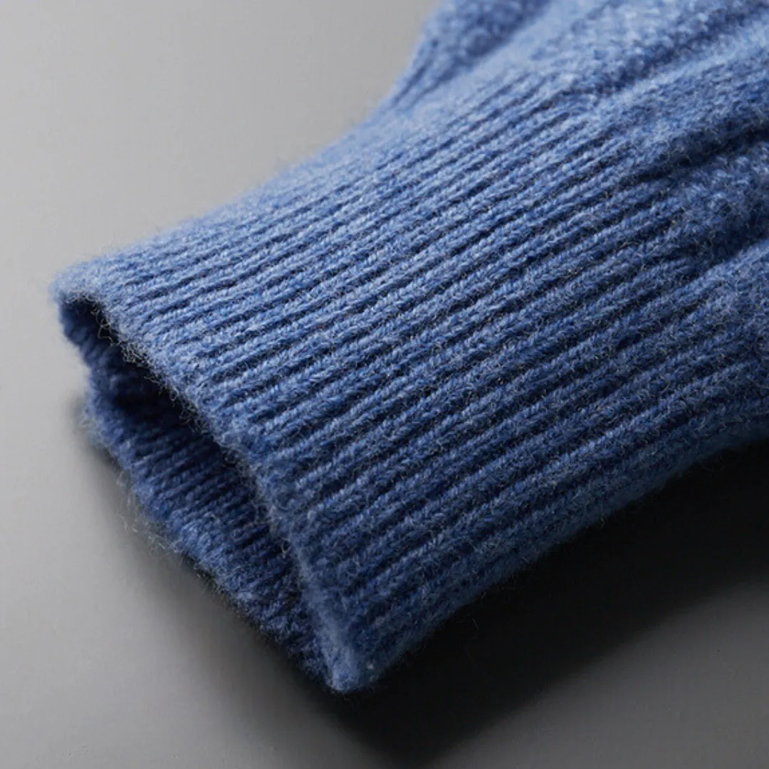Ravelle | Mens Cashmere Wool Sweater or Cable Knit Jumper – Soft Blue or Neutral Colours for Smart Winter Layering