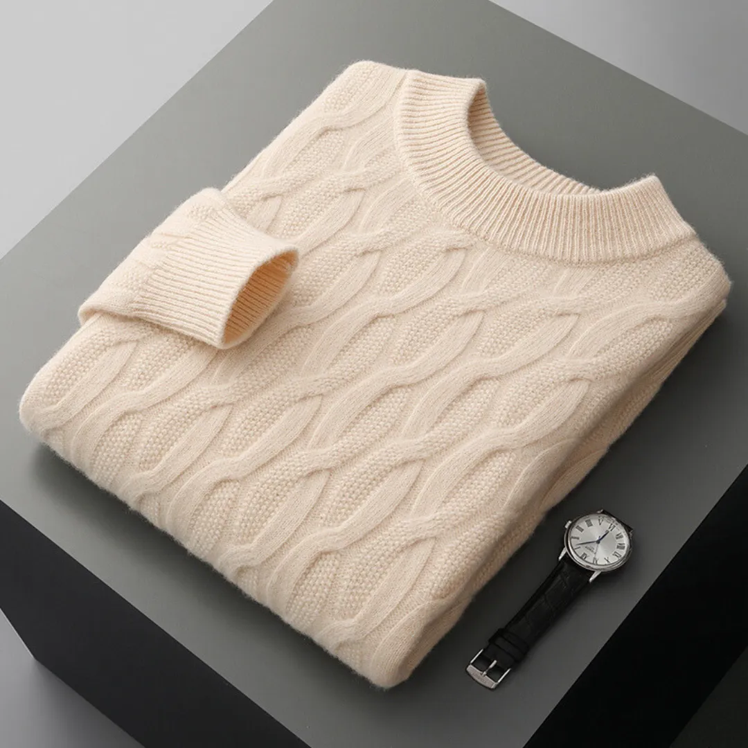 Ravelle | Mens Cashmere Wool Sweater or Cable Knit Jumper – Soft Blue or Neutral Colours for Smart Winter Layering