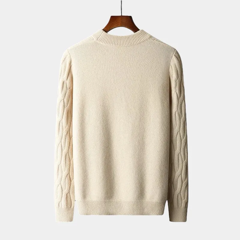 Ravelle | Mens Cashmere Wool Sweater or Cable Knit Jumper – Soft Blue or Neutral Colours for Smart Winter Layering