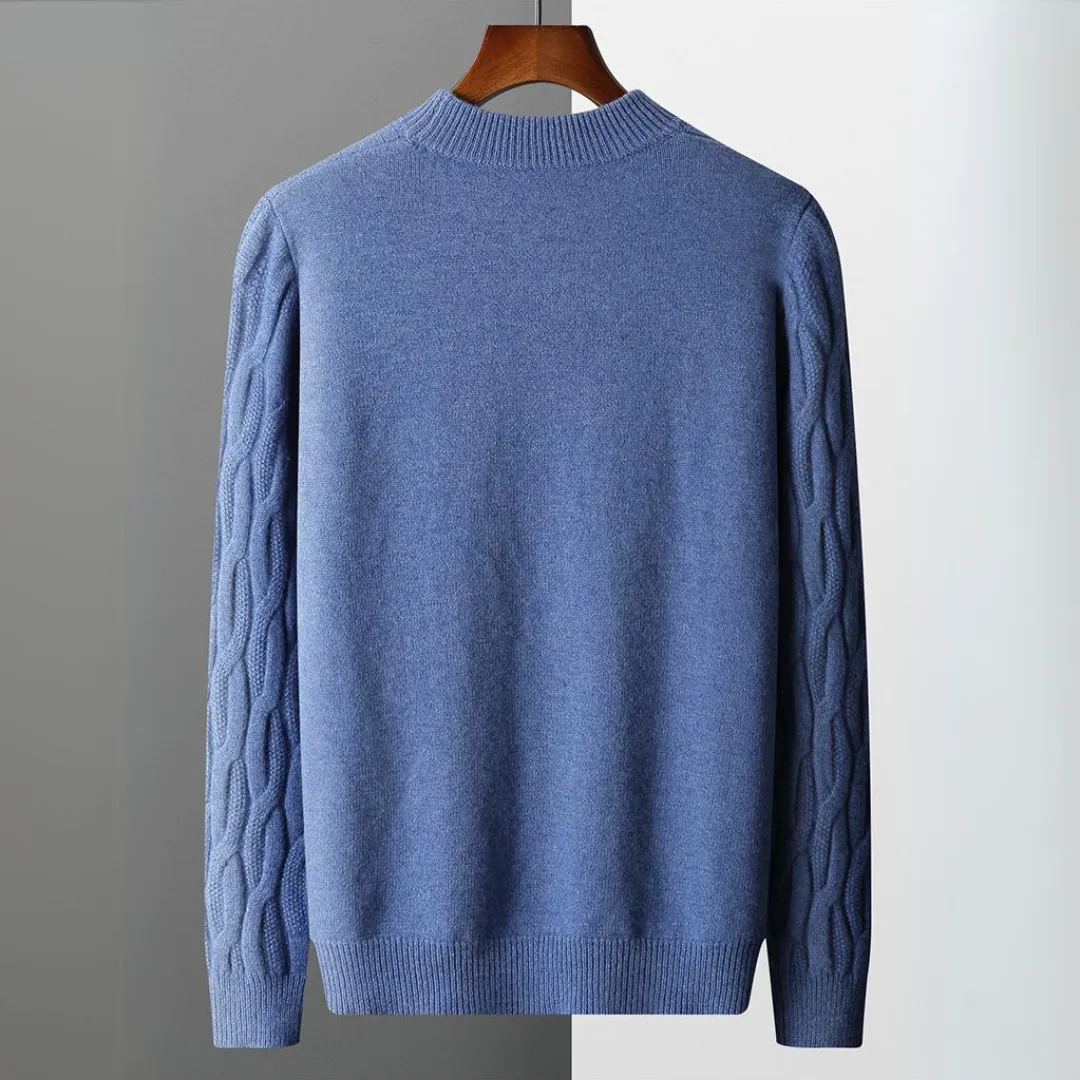 Ravelle | Mens Cashmere Wool Sweater or Cable Knit Jumper – Soft Blue or Neutral Colours for Smart Winter Layering
