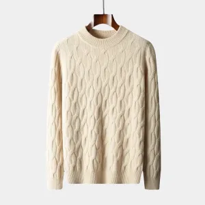 Ravelle | Mens Cashmere Wool Sweater or Cable Knit Jumper – Soft Blue or Neutral Colours for Smart Winter Layering