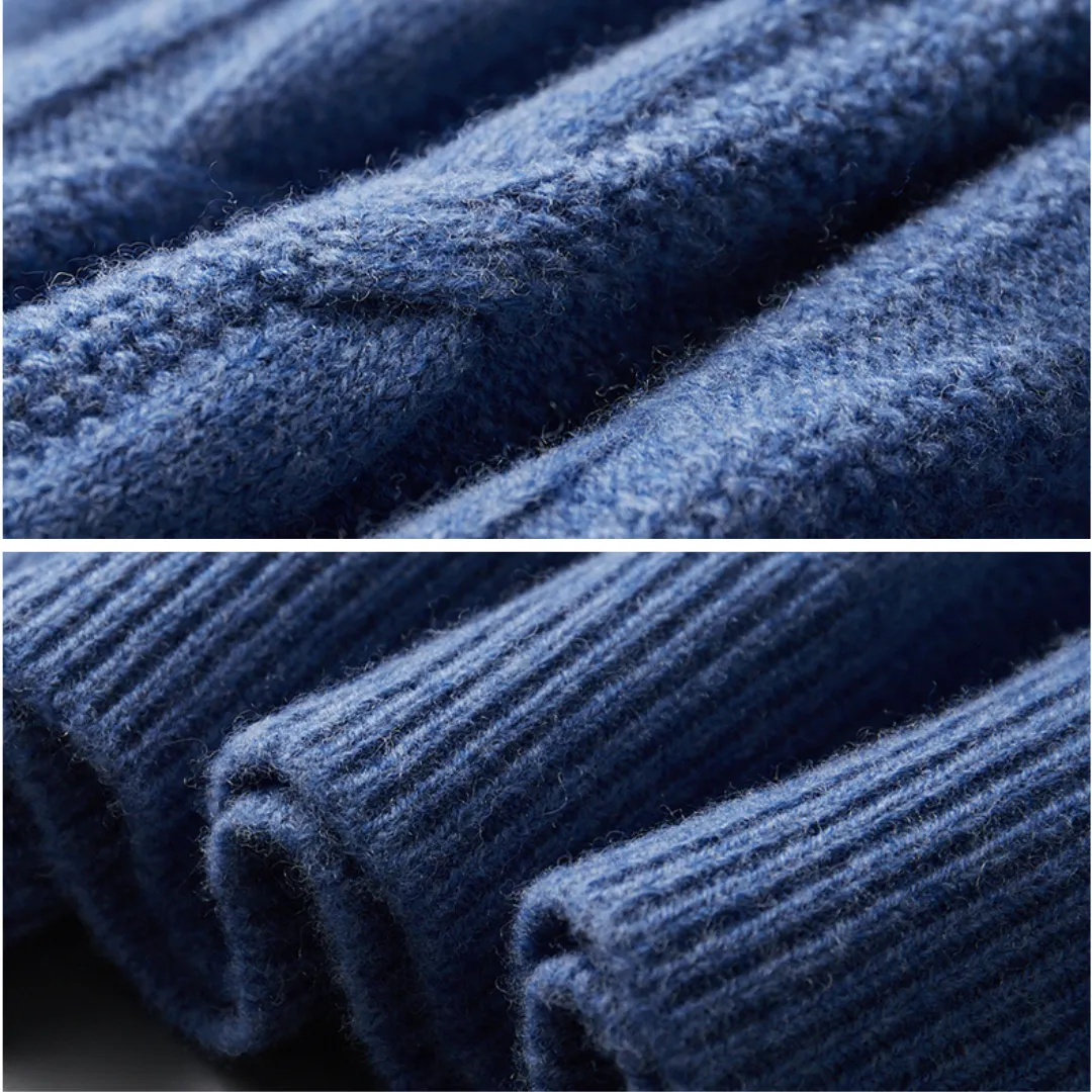 Ravelle | Mens Cashmere Wool Sweater or Cable Knit Jumper – Soft Blue or Neutral Colours for Smart Winter Layering