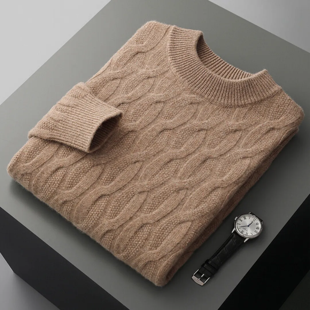 Ravelle | Mens Cashmere Wool Sweater or Cable Knit Jumper – Soft Blue or Neutral Colours for Smart Winter Layering