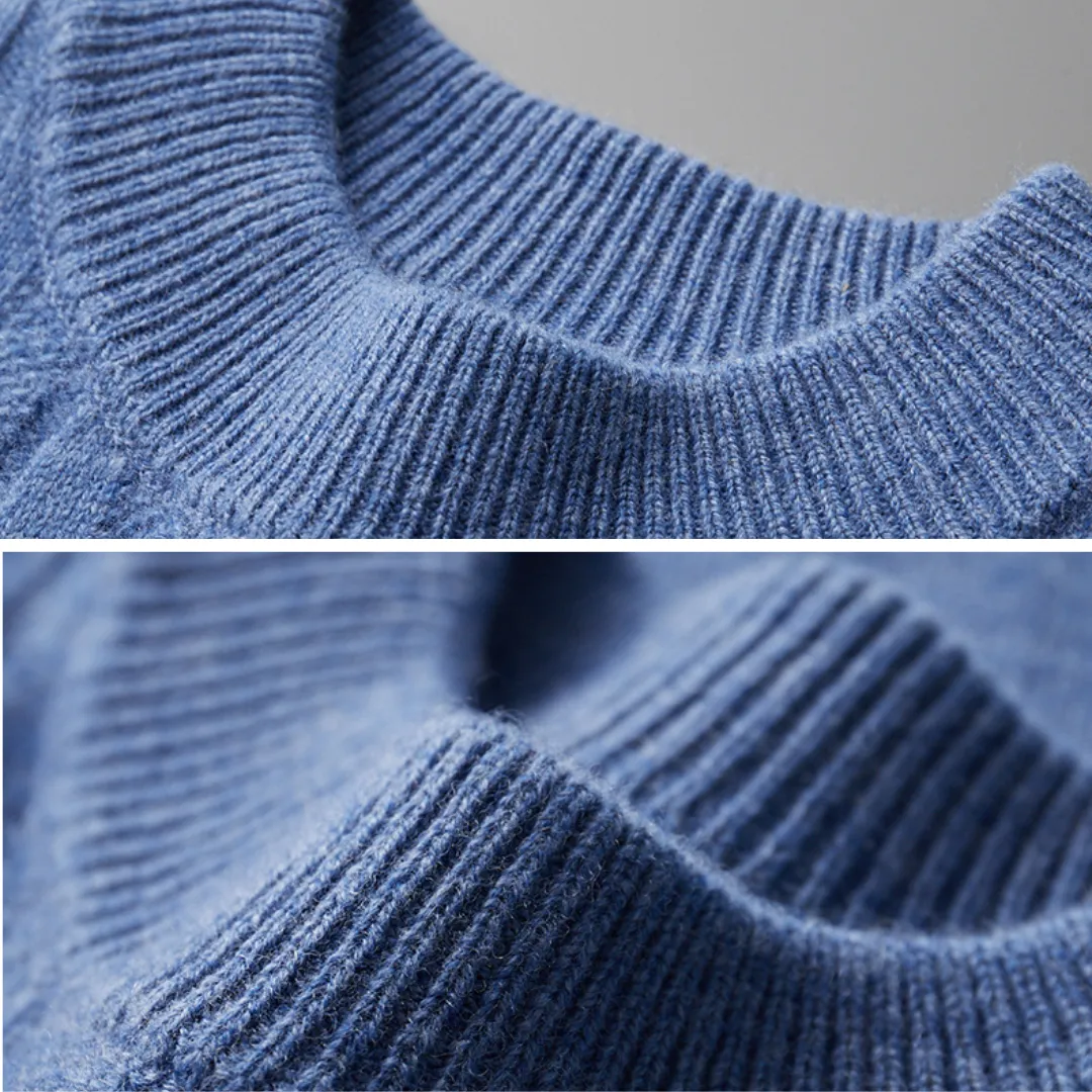 Ravelle | Mens Cashmere Wool Sweater or Cable Knit Jumper – Soft Blue or Neutral Colours for Smart Winter Layering