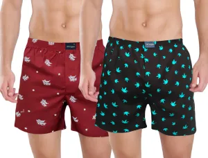 Red & Black Funky Printed Pair Of Men Cotton Boxers