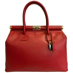 Red Italian Leather Handbag with Shoulder Strap