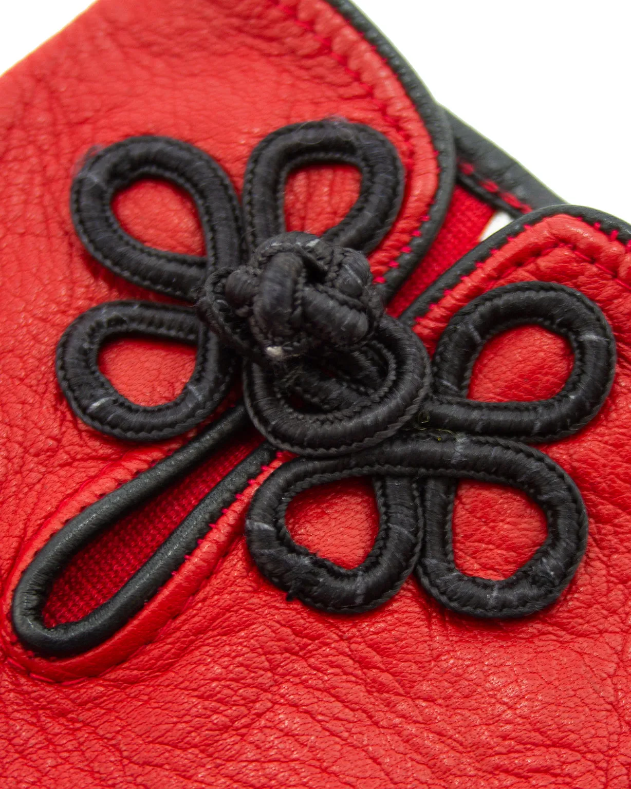 Red Leather Gloves with Black Passimenterie