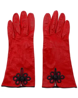 Red Leather Gloves with Black Passimenterie