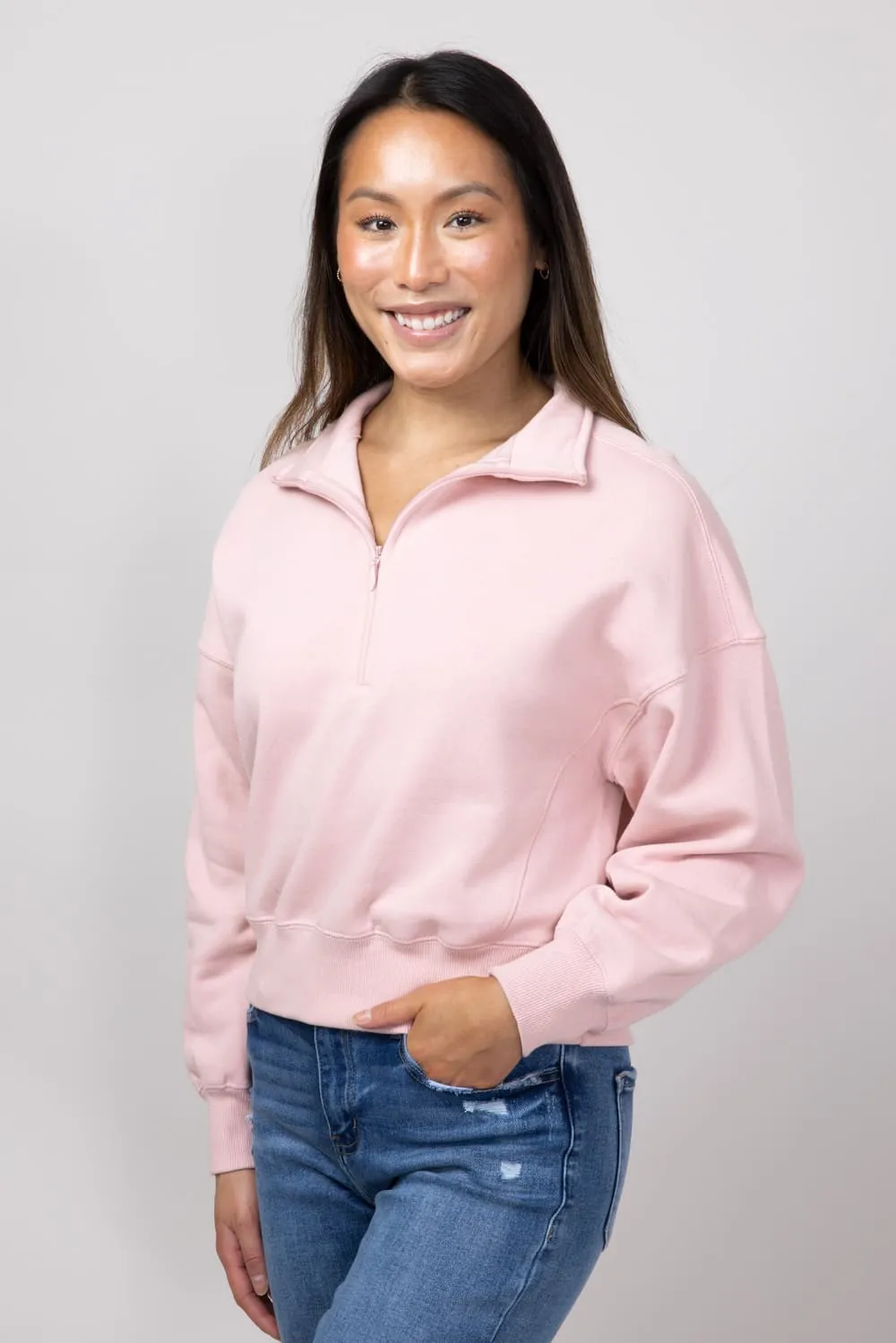 Reflex ¼ Zip Johnny Collar Pullover for Women in Pink | JK240-PINK