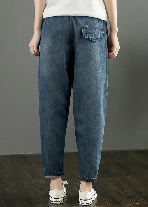 Retro Blue High Waist Denim Cropped Pants Summer