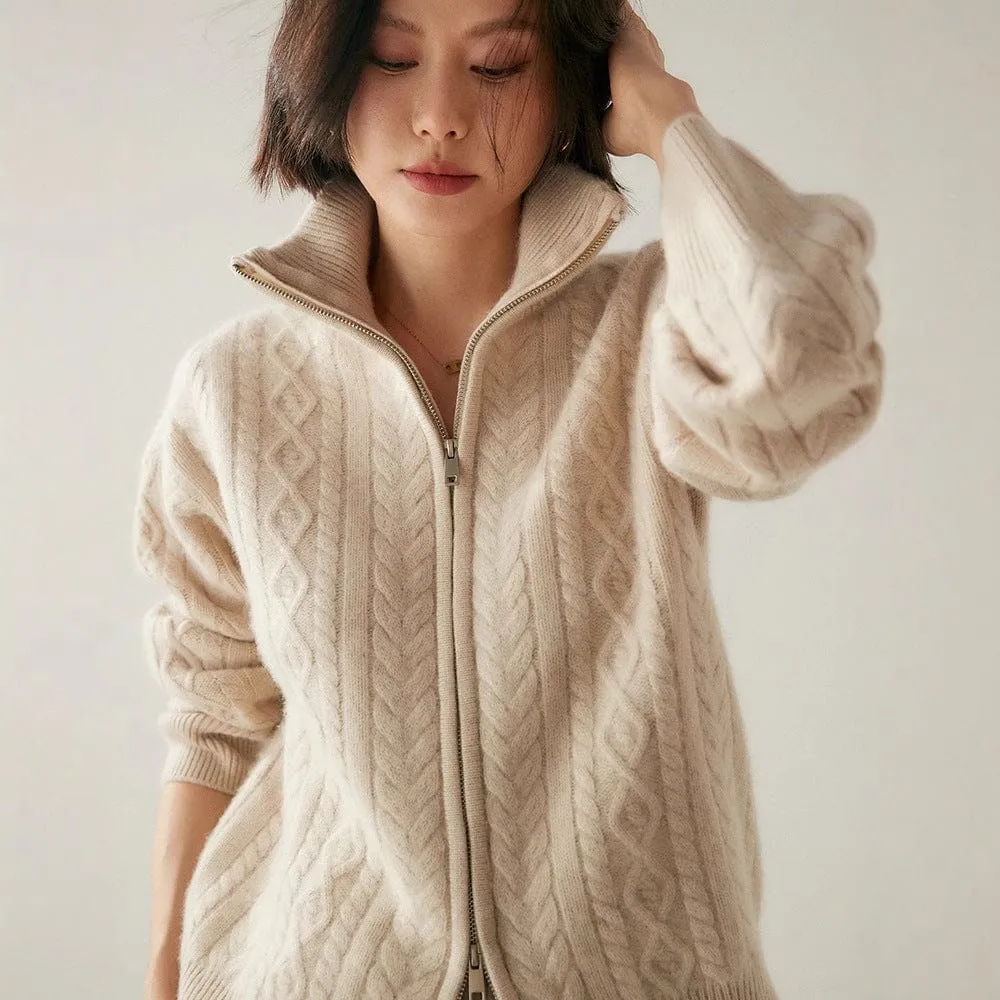 Retro Cable Knit Cashmere Sweater