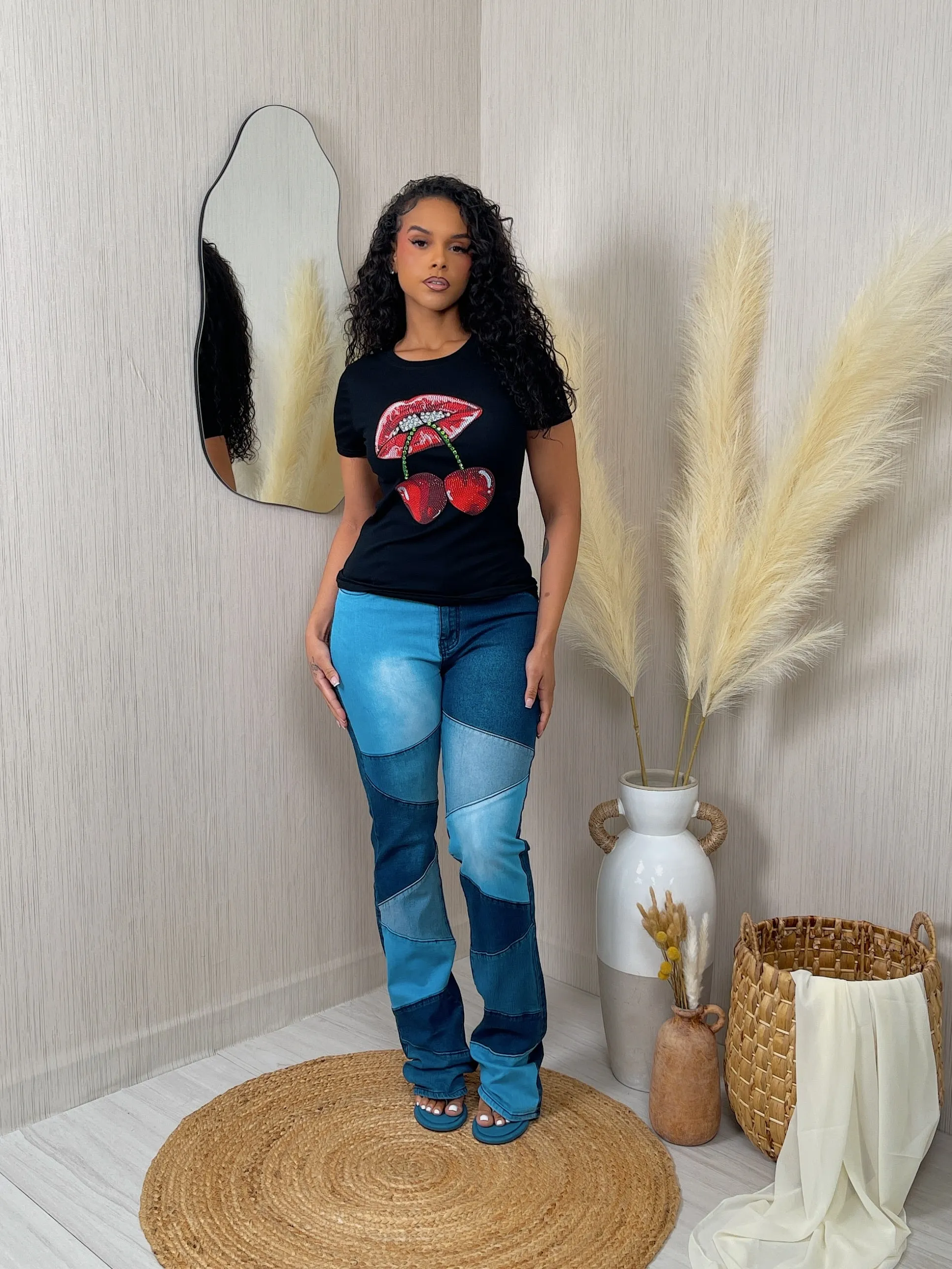 RJH9904P - PATCHWORK STACKED DENIM PANTS