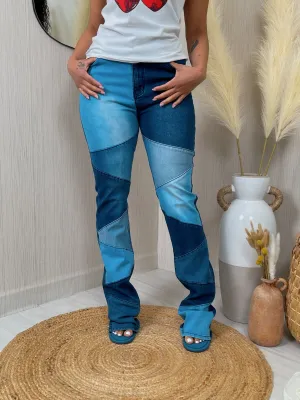 RJH9904P - PATCHWORK STACKED DENIM PANTS