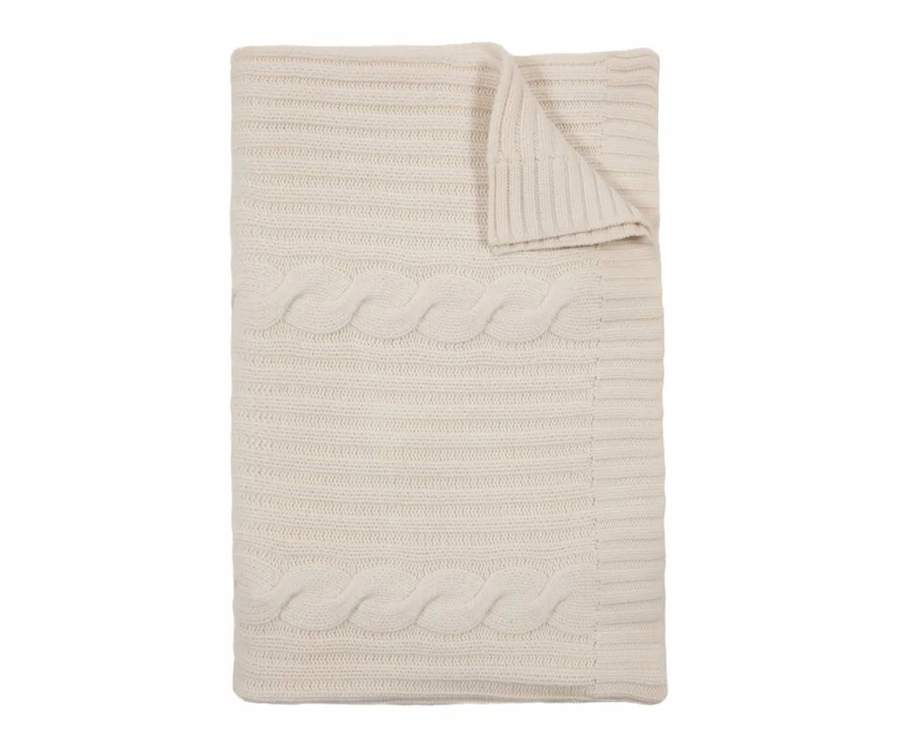 Roma Cable Knit Cashmere Throw - Ivory