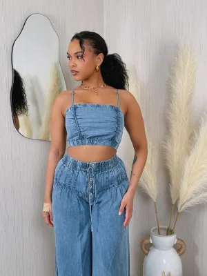 RS1008P - DENIM CROP TANK TOP & PANTS SET